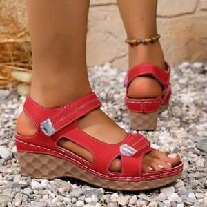 Women’s Red Comfort Wedge Sandals